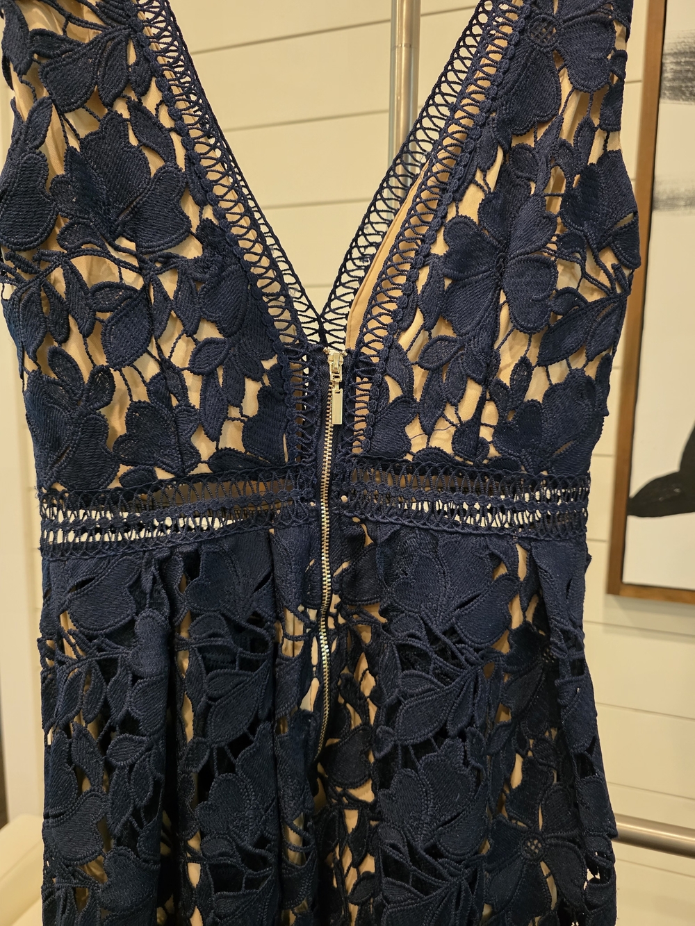 Navy Floral Lace V-Neck Midi Dress - Picture 8 of 8